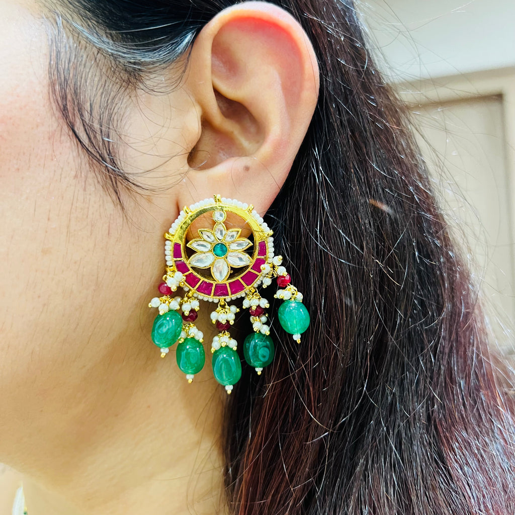 Multicolor Gold Plated Jadau Kundan Necklace Set -MJS2003