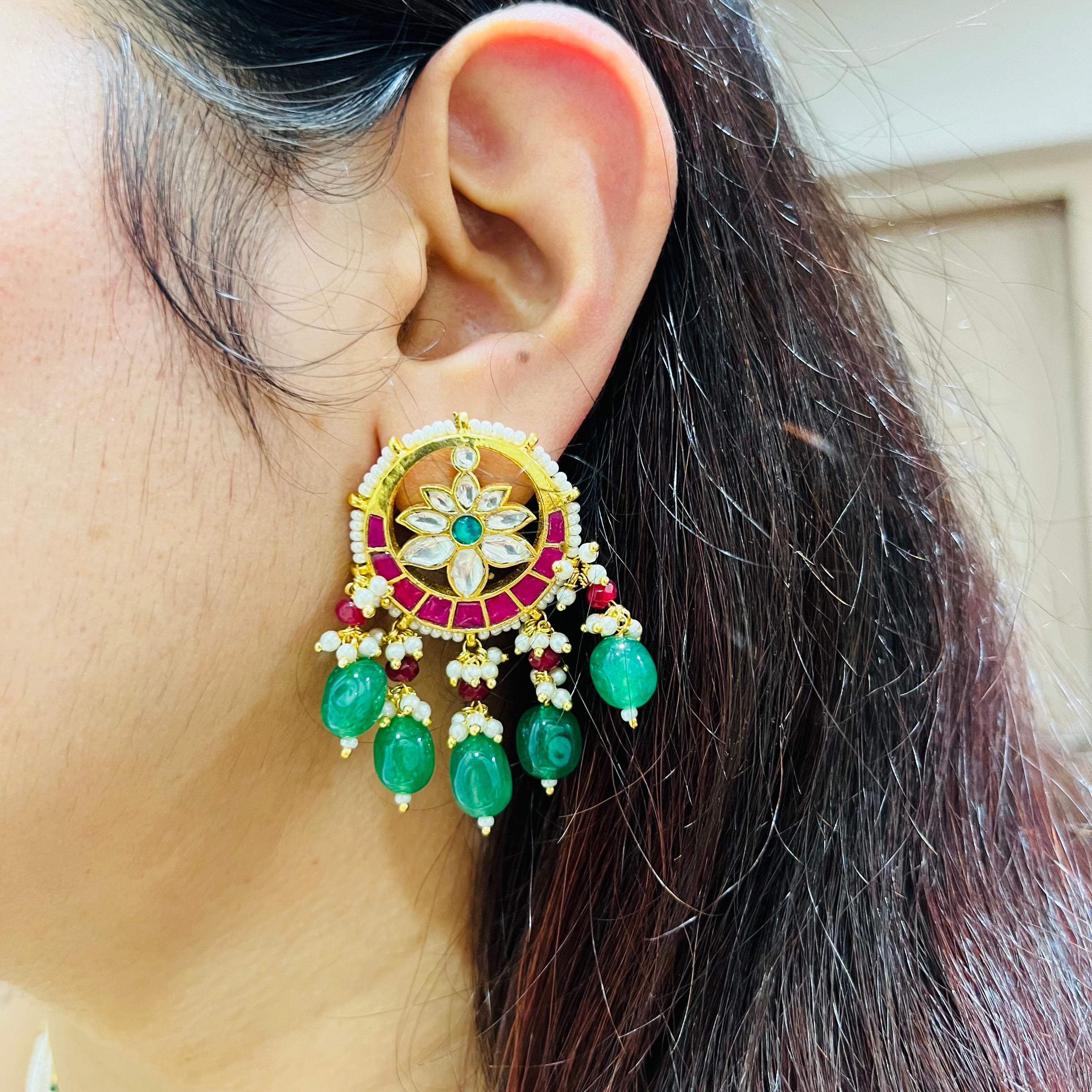 Multicolor Gold Plated Jadau Kundan Necklace Set -MJS2003