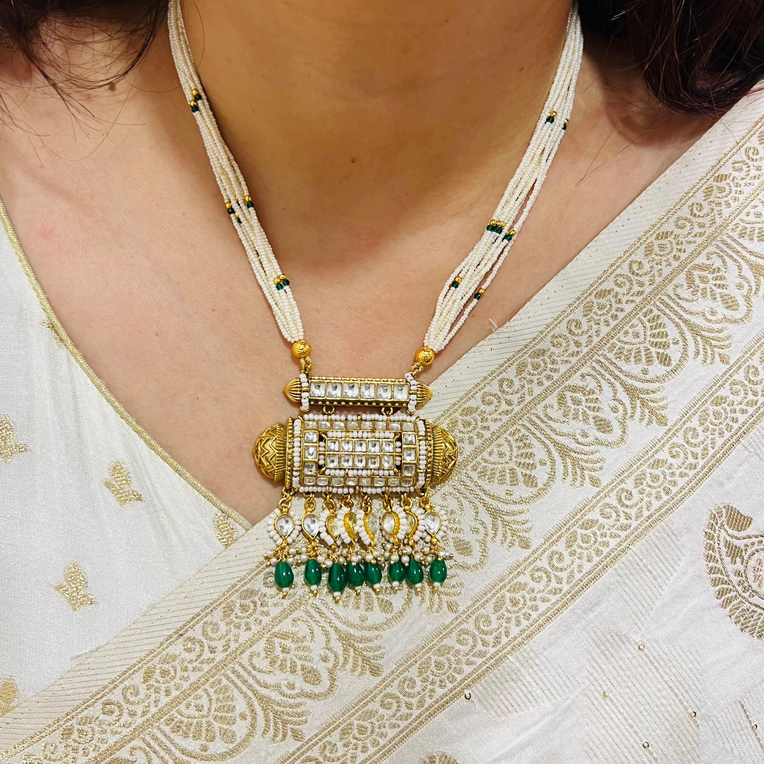 Green Color Gold Plated Jadau Kundan Necklace set MJS2002