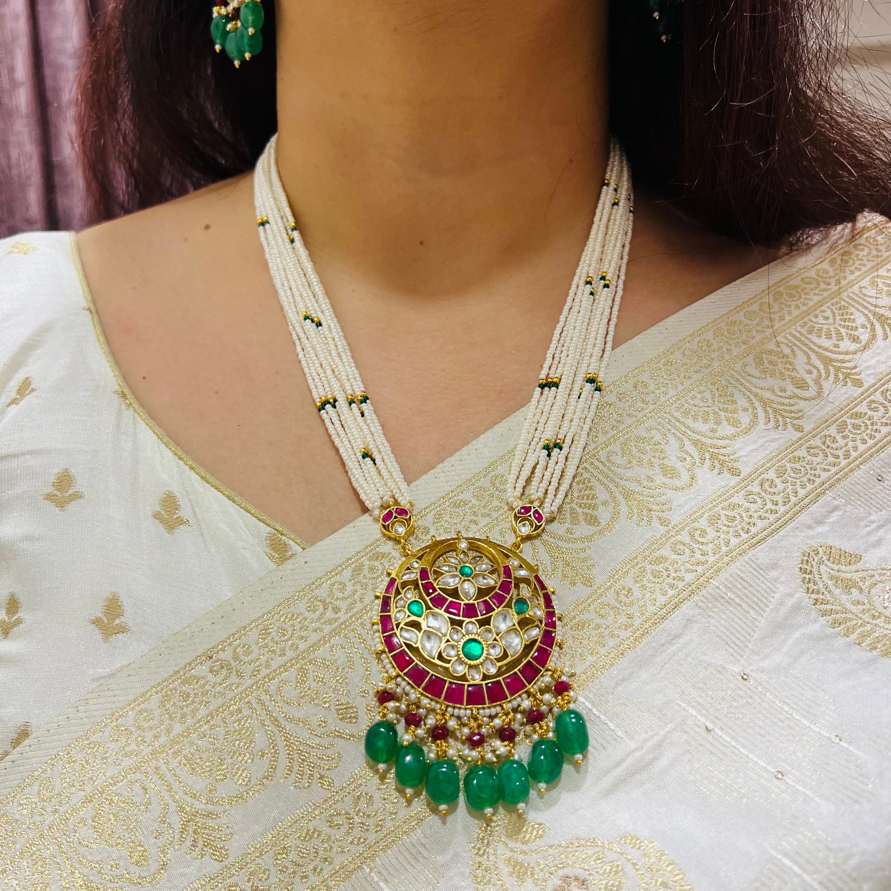 Multicolor Gold Plated Jadau Kundan Necklace Set -MJS2003