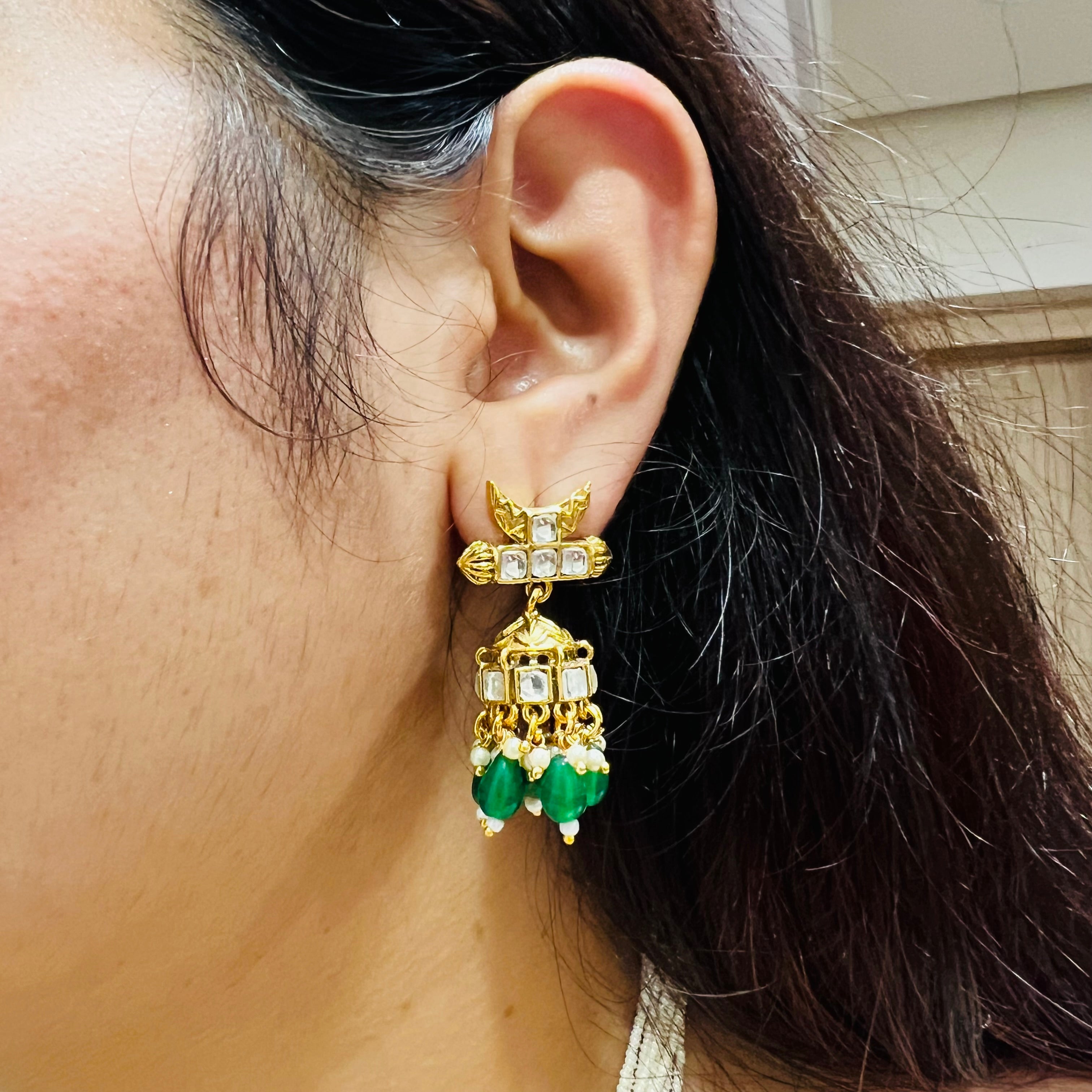 Green Color Gold Plated Jadau Kundan Necklace set MJS2002