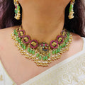 Multicolor Gold Plated Jadau Kundan Necklace Set - MJS2001