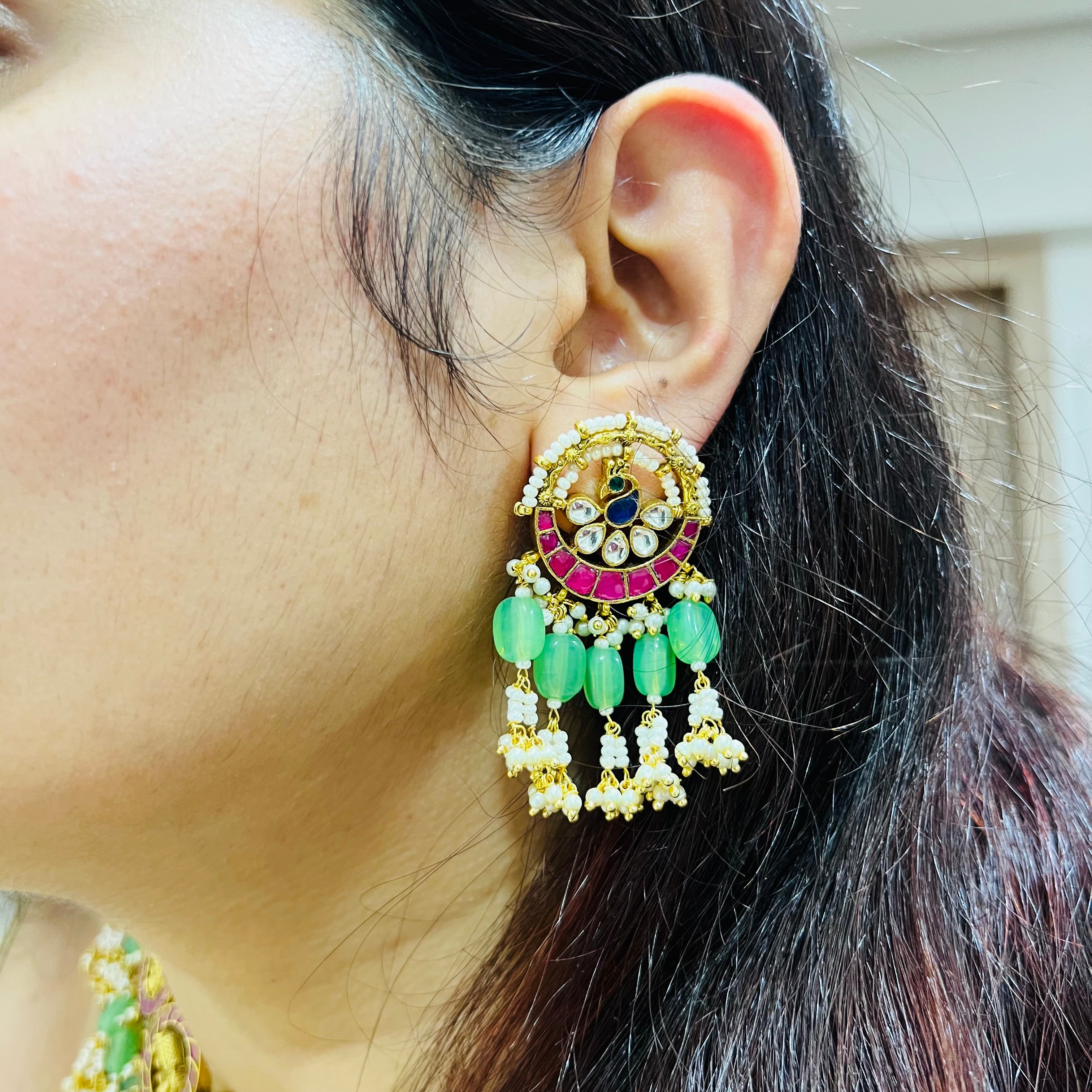 Multicolor Gold Plated Jadau Kundan Necklace Set - MJS2001